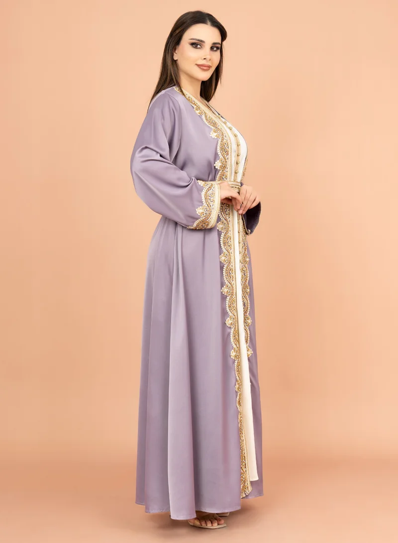 IKKXA Belted Elegant 2-Piece Kaftan IK2009 Violet