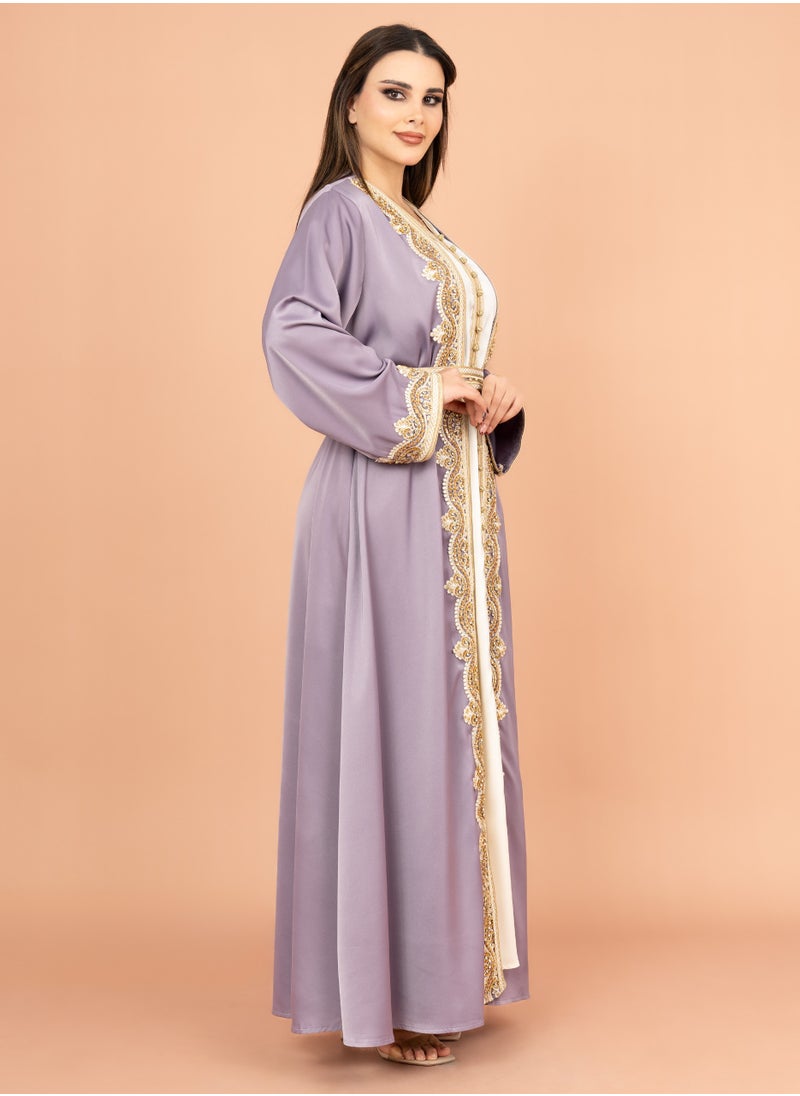 IKKXA Belted Elegant 2-Piece Kaftan IK2009 Violet  - Image 3
