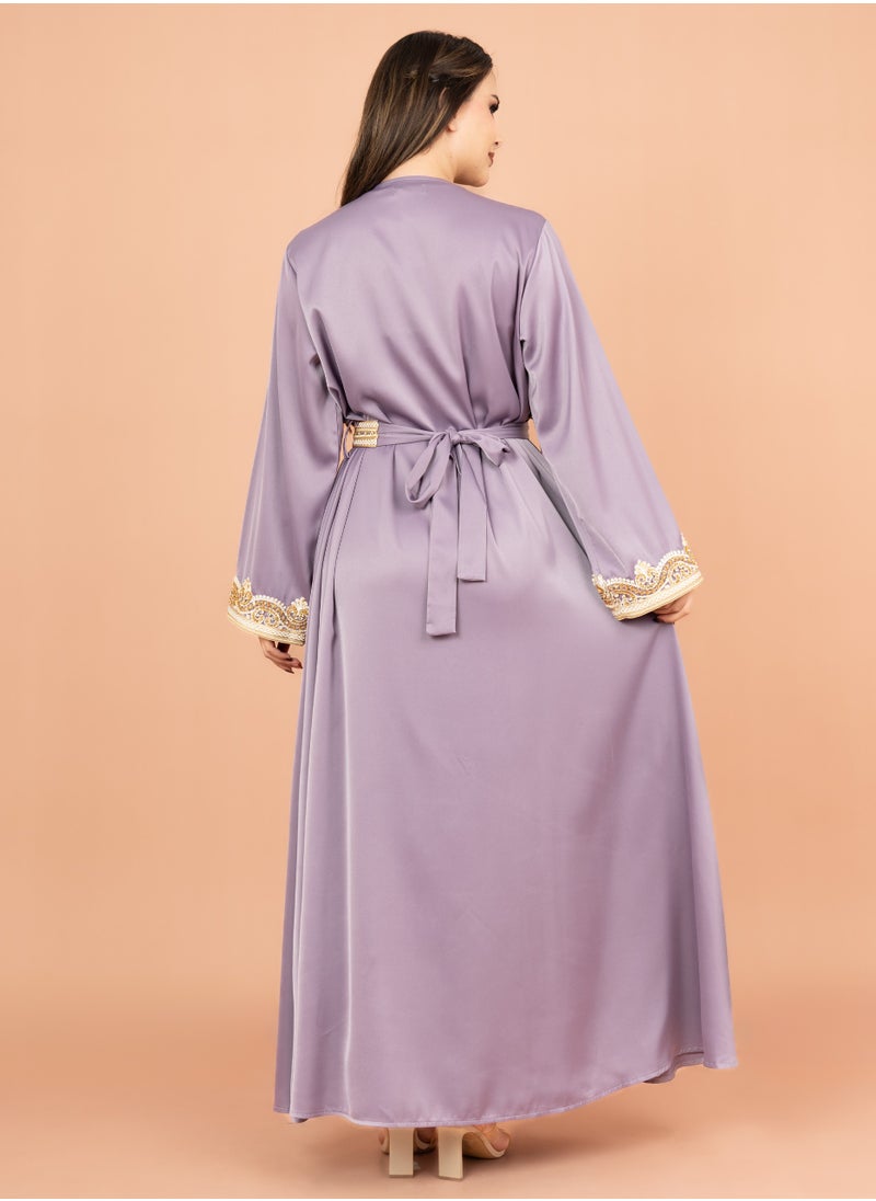 IKKXA Belted Elegant 2-Piece Kaftan IK2009 Violet  - Image 4
