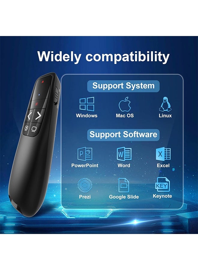 Wireless Presentation Clicker PowerPoint Presenter Remote : USB Type C Clicker with Red Laser Pointer Long Range PPT Control -Power Point Google Slide Advancer for Mac Laptop PC Computer Keynote