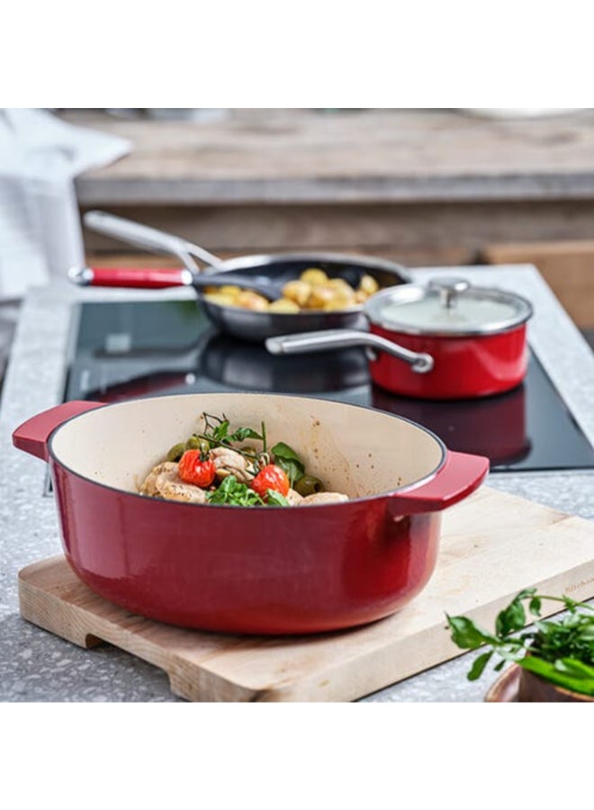 KitchenAid Cast Iron Oval Casserole with Lid Empire Red 30cm CC006063-001 - Image 5