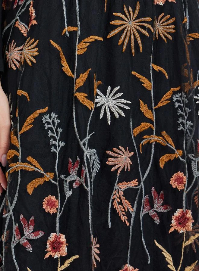 تايك تو Take Two Women's A-Line Floral Embroidery Mesh Maxi Skirt