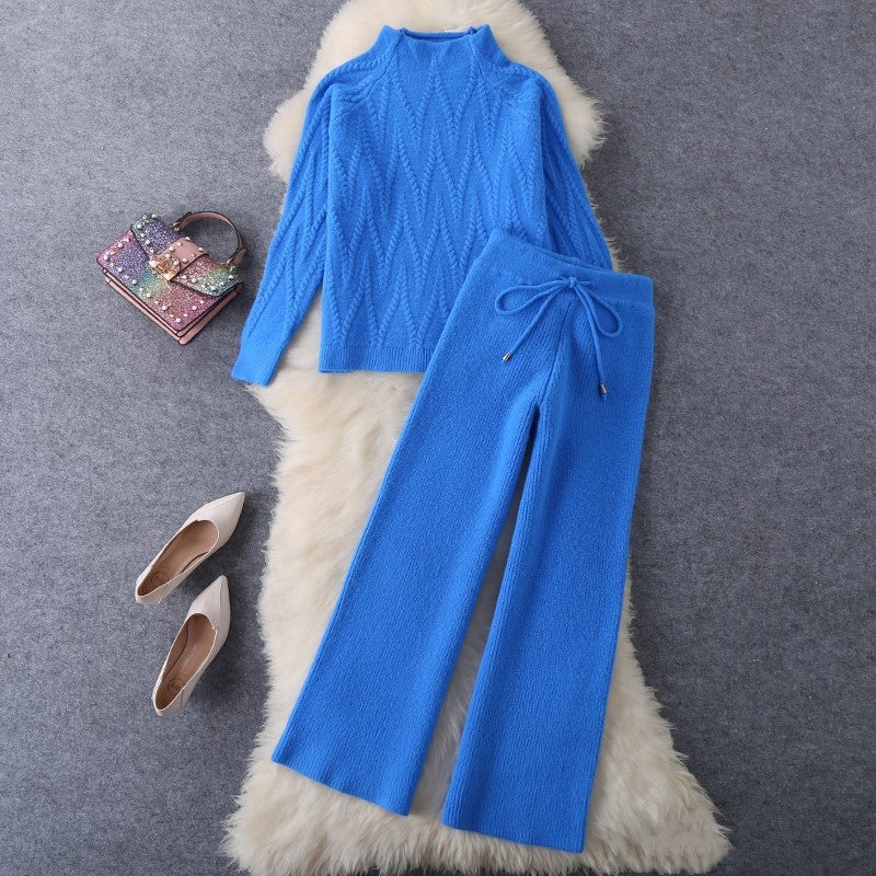 2024 Elegant Knit Tweed Set Women Peacock Blue  - Image 1