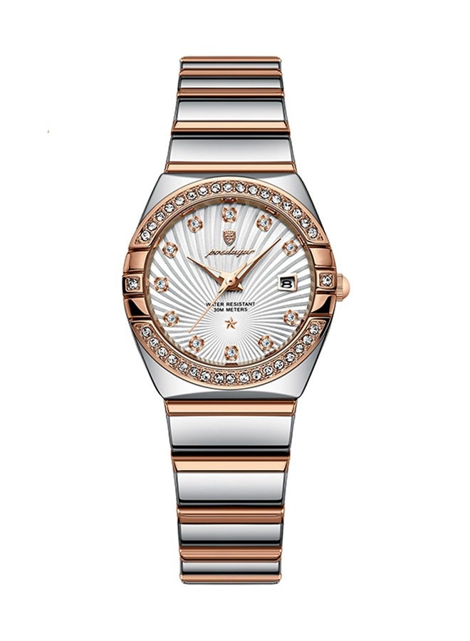 POEDAGAR ​​POEDAGAR Women's Rose Gold-Tone White Dial Quartz Watch - Stainless Steel Case with Slim Metal Bracelet, Elegant Minimalist Style for Daily Wear and Social Events​​  - Image 1