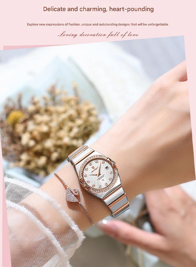 POEDAGAR ​​POEDAGAR Women's Rose Gold-Tone White Dial Quartz Watch - Stainless Steel Case with Slim Metal Bracelet, Elegant Minimalist Style for Daily Wear and Social Events​​  - Image 3