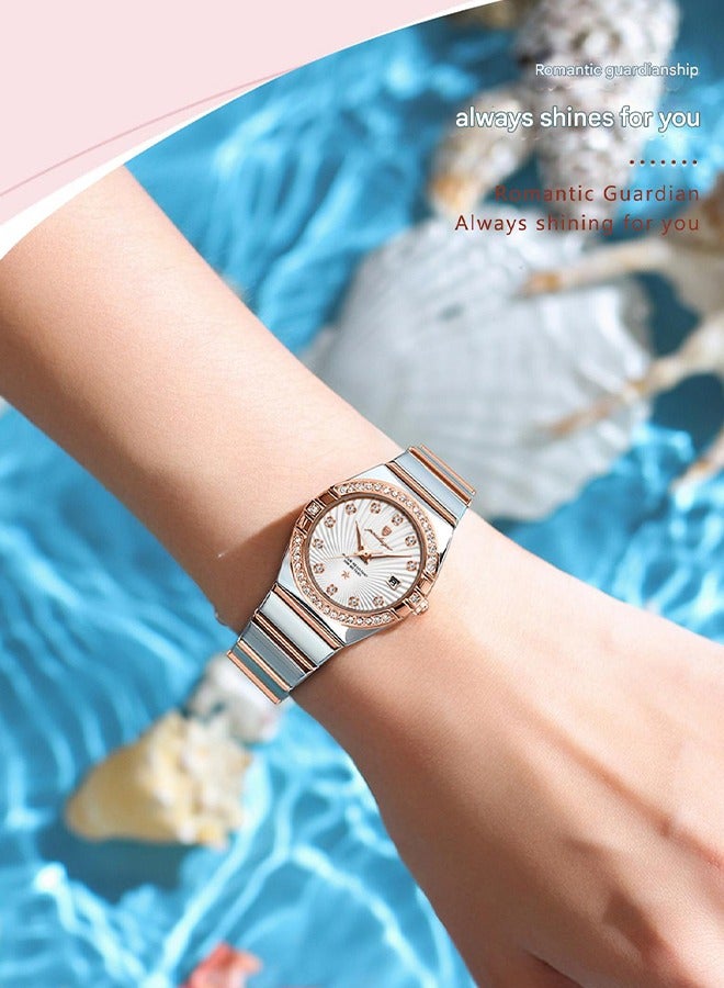 POEDAGAR ​​POEDAGAR Women's Rose Gold-Tone White Dial Quartz Watch - Stainless Steel Case with Slim Metal Bracelet, Elegant Minimalist Style for Daily Wear and Social Events​​  - Image 4