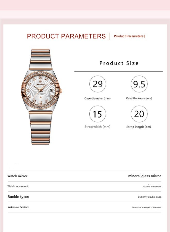 POEDAGAR ​​POEDAGAR Women's Rose Gold-Tone White Dial Quartz Watch - Stainless Steel Case with Slim Metal Bracelet, Elegant Minimalist Style for Daily Wear and Social Events​​  - Image 5
