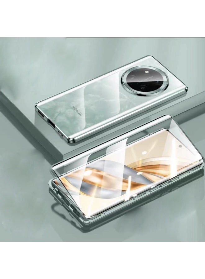 Case Compatible with Honor X9c 5G/Honor X60 Pro, Magnetic Body Metal Frame Double Sided Clear Tempered Glass Cover with Camera Protection