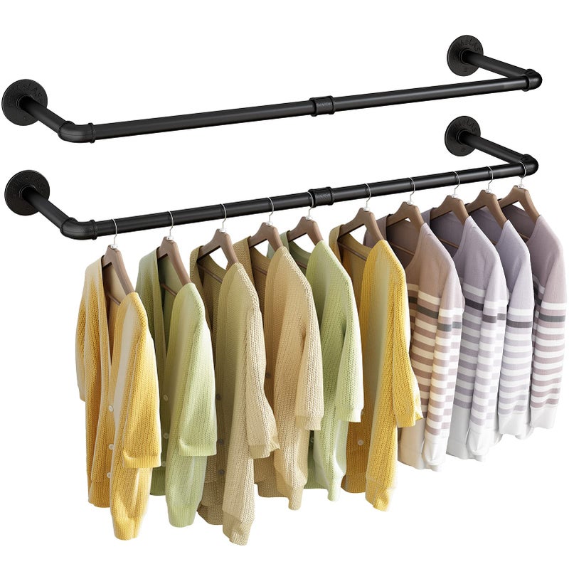 UlSpeed Wall Mounted Clothes Rack 315in Industrial Pipe Wall Mount Clothing Rack Heavy Duty Iron Garment Racks Space Saver Multipurpose Hanging Rod for Laundry Room Closet Storage 2 Packs - Image 2