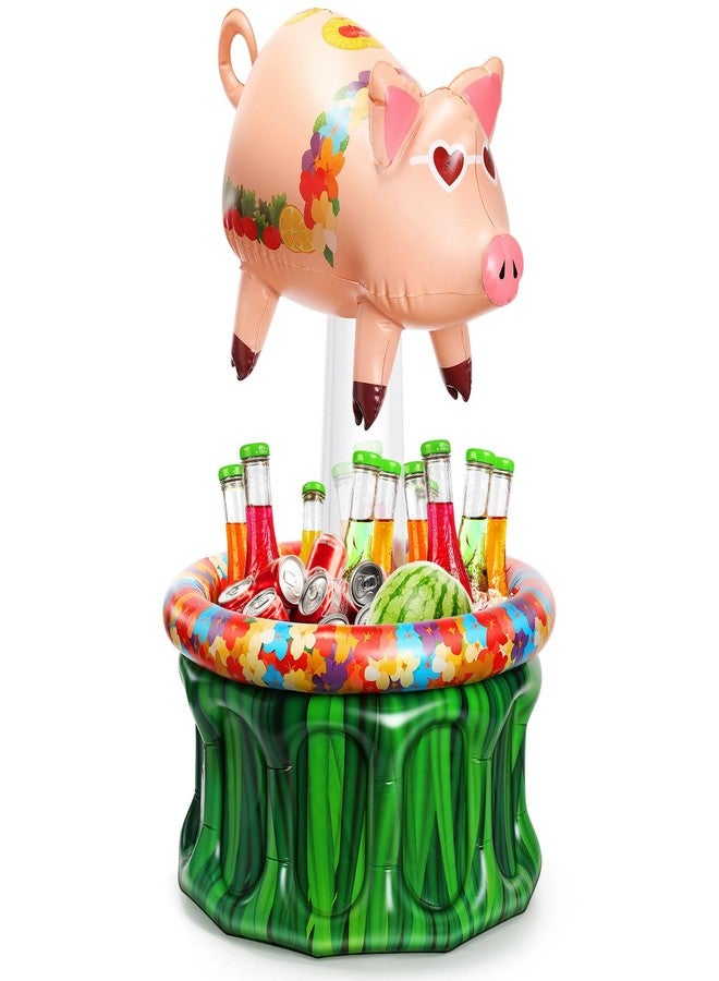 Sliner 35 Inch Luau Pig Inflatable Cooler, Luau Hawaiian Tropical Beach Themed Party Decorations, Blow Up Beverage Cooler Drink Container for Outdoor Summer Pool Party Supplies - Image 1
