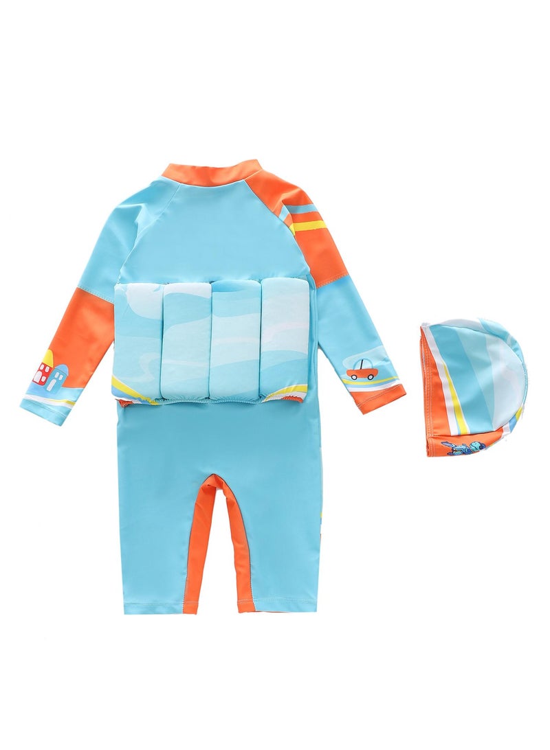 One-Piece Floatation Swimsuit Float Suit With Adjustable Buoyancy Bathing Suit Cartoon Short Sleeve Swimwear Jumpsuit Cartoon Swimsuit For Boys
