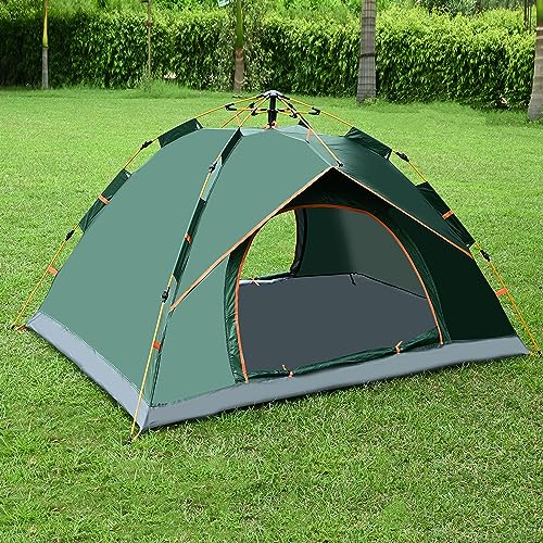 Hacer Camping Spring Tent for 3 Person 2 Doors 210D+170T Fabric Lightweight Backpacking Waterproof Windproof Portable Cabin for 2 to 3 Persons Suitable for Hiking (Green, 1 PC) - Image 1