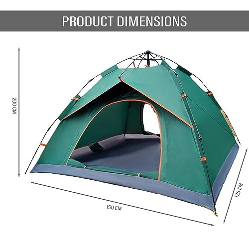 Hacer Camping Spring Tent for 3 Person 2 Doors 210D+170T Fabric Lightweight Backpacking Waterproof Windproof Portable Cabin for 2 to 3 Persons Suitable for Hiking (Green, 1 PC) - Image 2