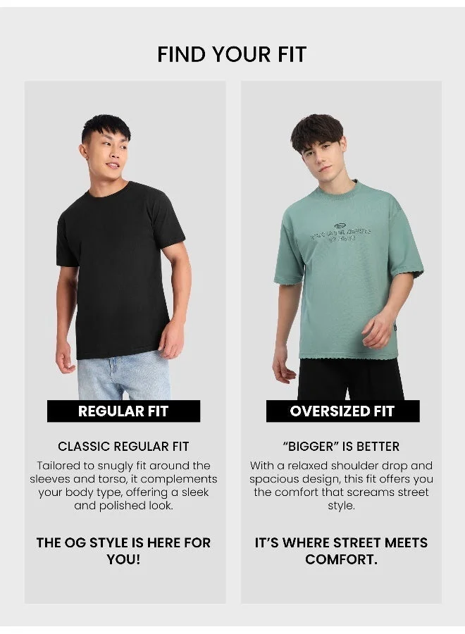 Beyoung Teal Green Peace Printed Ribbed Edge Oversized T-Shirt