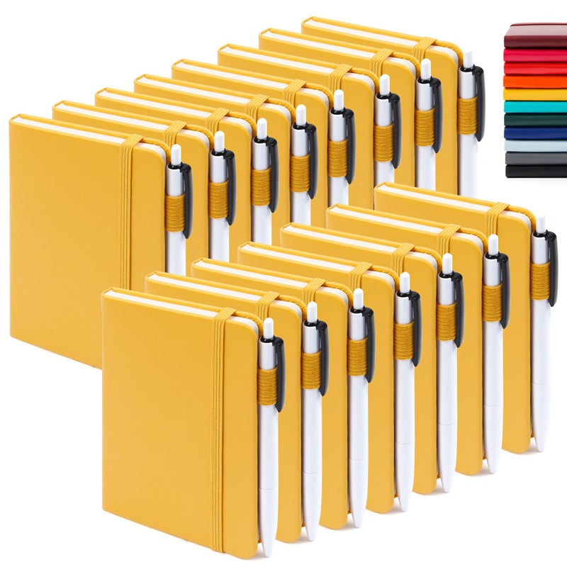 feela 15 Pack Pocket Small Notebooks Bulk, Mini Cute Notepads Hardcover College Ruled Lined Journals with Pen Holder for School Business Memos, with 15 Black Pens, 3.5â€x 5.5â€, A6, Yellow - Image 1