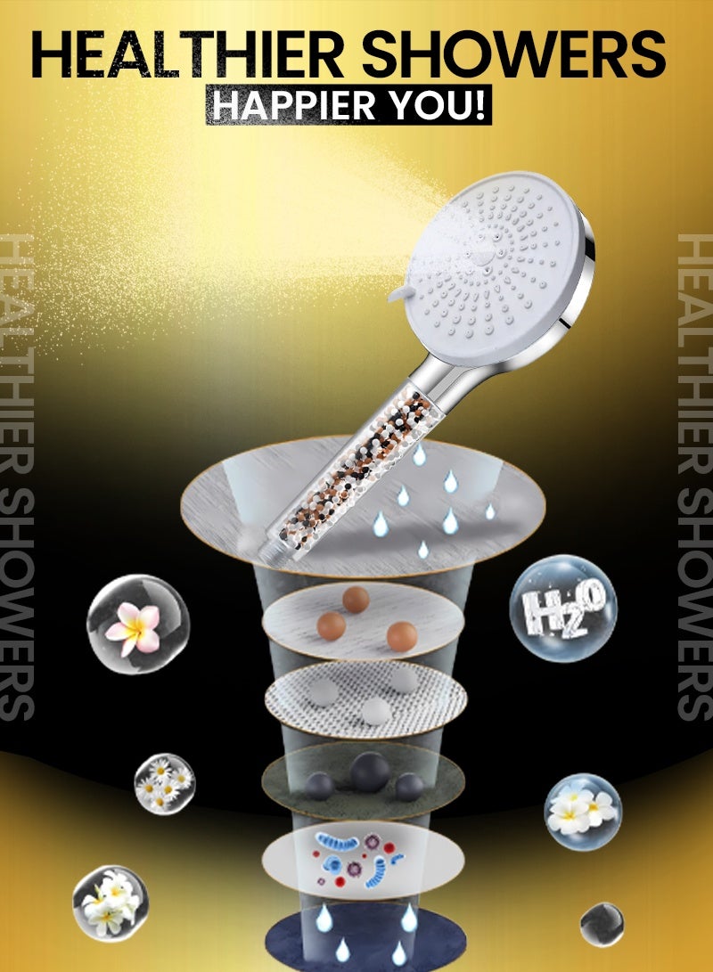 ABJ High Pressure Handheld Shower Head – 5 Spray Modes, Water Saving Filter with Vitamin C & Aroma Beads, Improves Skin & Hair, Universal Fit with 1.5m Hose & Holder - Image 4