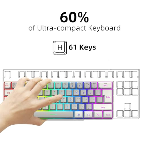 Snpurdiri 60% Wired Gaming Keyboard, SmallUltra-Compact 61 Keys RGB Backlit 60 Percent Gaming Keyboard for PC/Mac Gamer, Typist, Travel, Easy to Carry on Business Trip(White-Grey) - Image 3
