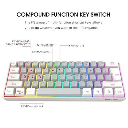 Snpurdiri 60% Wired Gaming Keyboard, SmallUltra-Compact 61 Keys RGB Backlit 60 Percent Gaming Keyboard for PC/Mac Gamer, Typist, Travel, Easy to Carry on Business Trip(White-Grey) - Image 4
