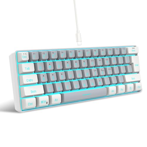 Snpurdiri 60% Wired Gaming Keyboard, SmallUltra-Compact 61 Keys RGB Backlit 60 Percent Gaming Keyboard for PC/Mac Gamer, Typist, Travel, Easy to Carry on Business Trip(White-Grey) - Image 1