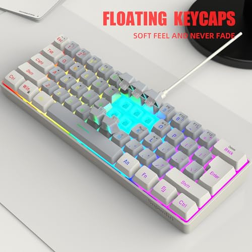 Snpurdiri 60% Wired Gaming Keyboard, SmallUltra-Compact 61 Keys RGB Backlit 60 Percent Gaming Keyboard for PC/Mac Gamer, Typist, Travel, Easy to Carry on Business Trip(White-Grey) - Image 5