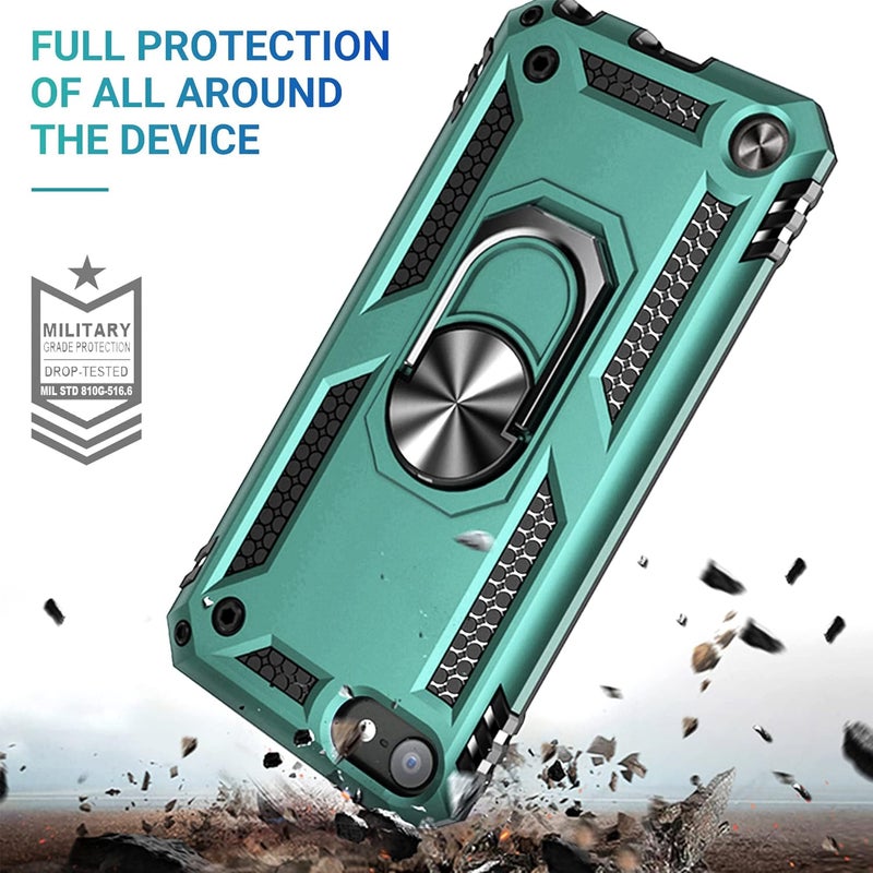ULAK Compatible with iPod Touch 7/6/5 Case with 2 HD Screen Protectors, Hybrid Rugged Shockproof Cover with Built-in Kickstand for iTouch 5th/6th/7th Generation, Cyan - Image 2