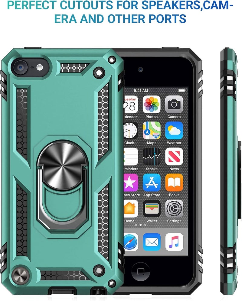 ULAK Compatible with iPod Touch 7/6/5 Case with 2 HD Screen Protectors, Hybrid Rugged Shockproof Cover with Built-in Kickstand for iTouch 5th/6th/7th Generation, Cyan - Image 5