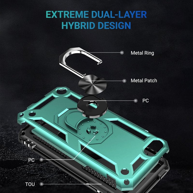 ULAK Compatible with iPod Touch 7/6/5 Case with 2 HD Screen Protectors, Hybrid Rugged Shockproof Cover with Built-in Kickstand for iTouch 5th/6th/7th Generation, Cyan - Image 4