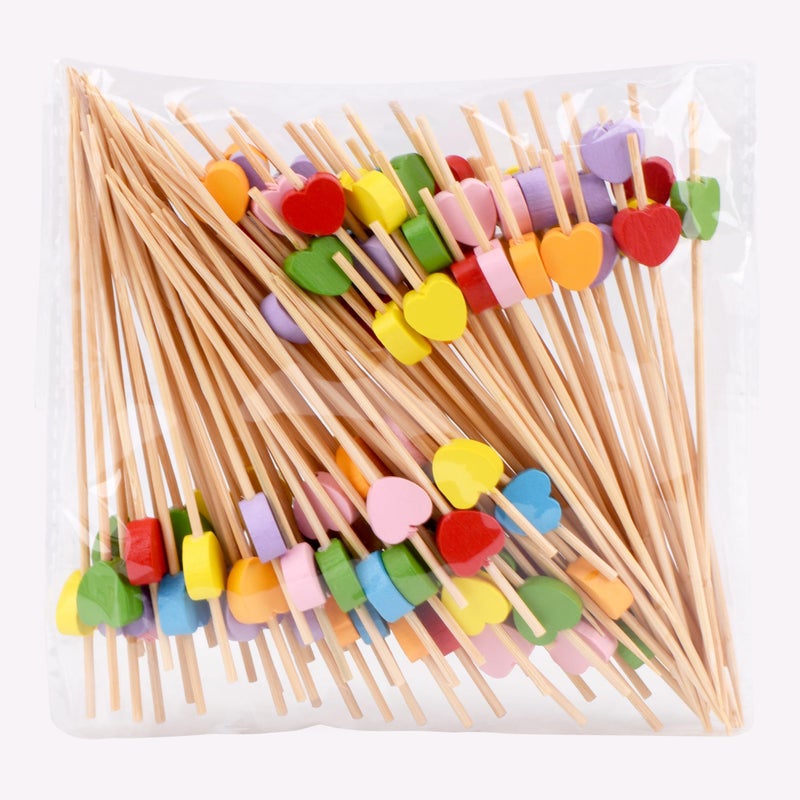 JtmyAota 100 Pack Fruit Toothpicks HeartShaped Bamboo Cocktail Picks Natural Bamboo Toothpicks for Appetizers Fruit Cake Dessert Barbecue Snacks Sandwiches Multicolor