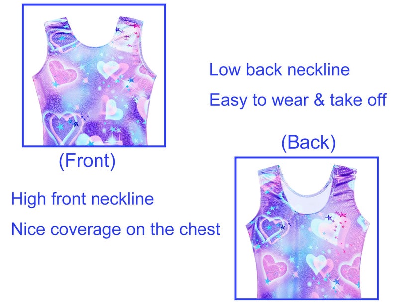 Domusgo Girls Gymnastics Leotards with Shorts Size 5-6 Years Old Purple Blue Hearts Metallic Tumble Activewear - Image 3