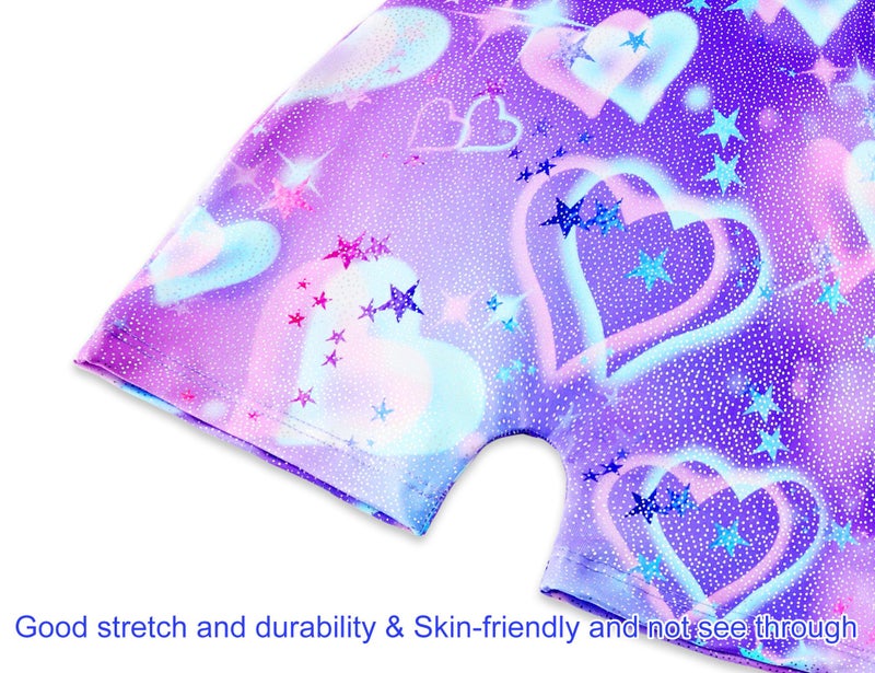 Domusgo Girls Gymnastics Leotards with Shorts Size 5-6 Years Old Purple Blue Hearts Metallic Tumble Activewear - Image 5