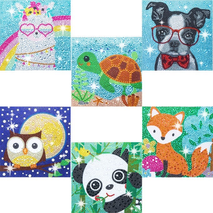 6 PACK 5D DIAMOND PAINTING KITS FOR KIDS BEGINNERS FULL DRILL CUTE ANIMALS DIAMOND ART KITS DIY BIG GEM ART FOR CHILDREN AGES 678912 HOME WALL DECOR 6X6 INCH