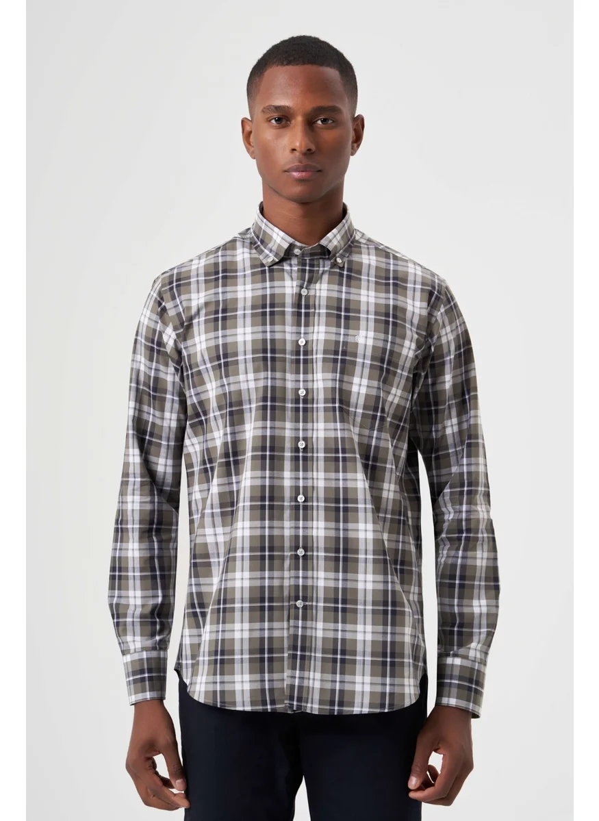 Bisse Men's Regular Fit Pasha Collar Plaid Shirt KHAKI GM23K232011_D49