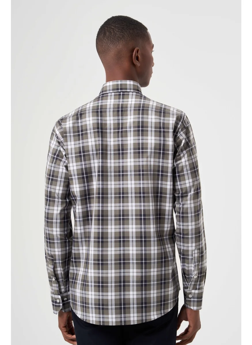 Bisse Men's Regular Fit Pasha Collar Plaid Shirt KHAKI GM23K232011_D49