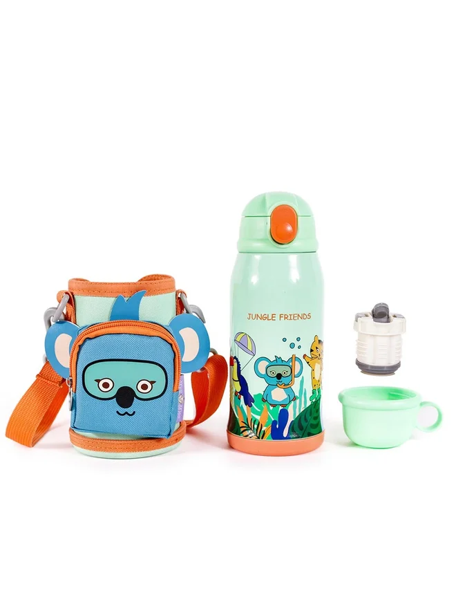 ميلك آند مو زجاجة مياه أطفال ستانلس ستيل من ميلك آند مو مع حقيبة أصدقاء الغابة ٥٥٠ مل