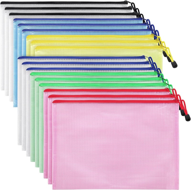 MIFFLIN -USA Mesh Zipper Pouch Document Bag (6 Colors, A4 Letter Size, 18 Pack), Clear Travel Zipper Bags, Waterproof Plastic Pouches, Large (L) Zip Pouch - Image 1