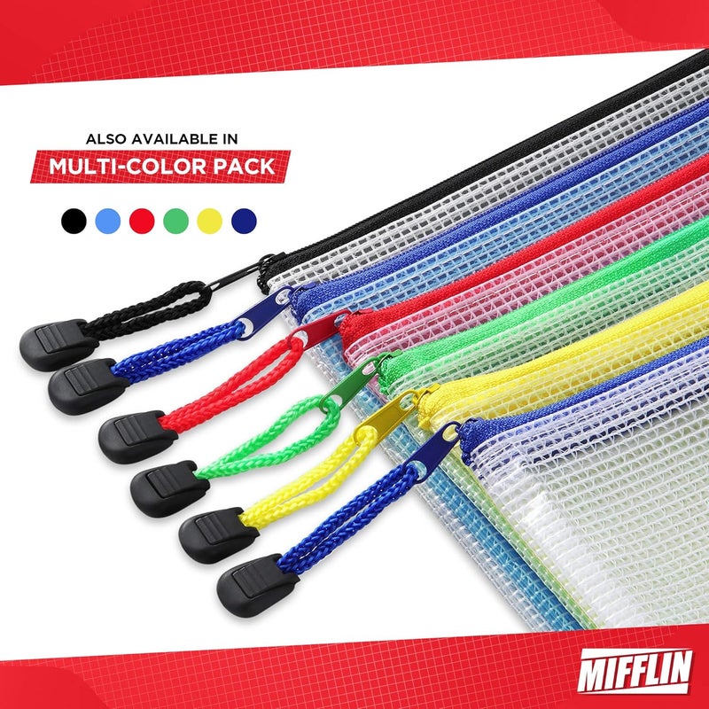 MIFFLIN -USA Mesh Zipper Pouch Document Bag (6 Colors, A4 Letter Size, 18 Pack), Clear Travel Zipper Bags, Waterproof Plastic Pouches, Large (L) Zip Pouch - Image 2