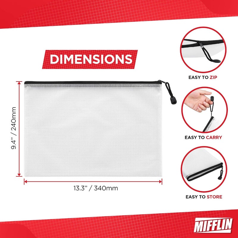 MIFFLIN -USA Mesh Zipper Pouch Document Bag (6 Colors, A4 Letter Size, 18 Pack), Clear Travel Zipper Bags, Waterproof Plastic Pouches, Large (L) Zip Pouch - Image 3