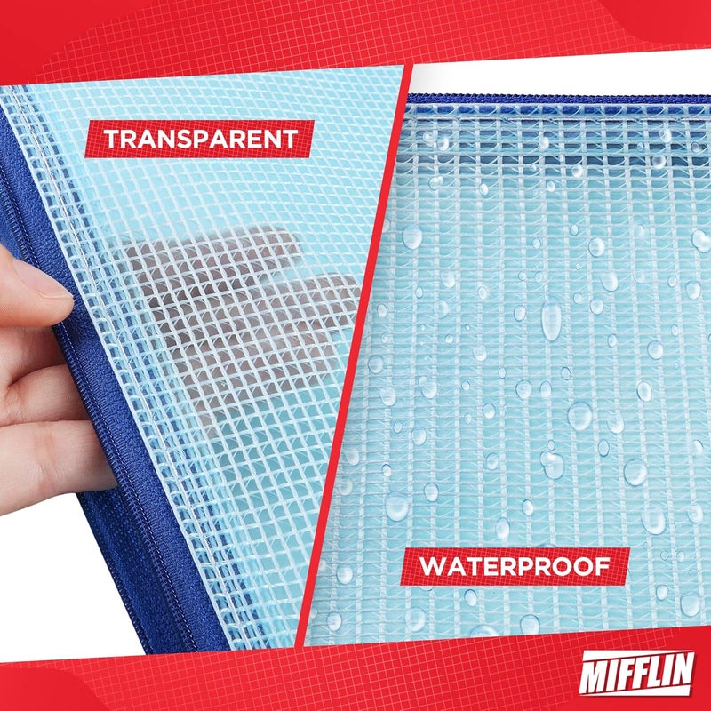 MIFFLIN -USA Mesh Zipper Pouch Document Bag (6 Colors, A4 Letter Size, 18 Pack), Clear Travel Zipper Bags, Waterproof Plastic Pouches, Large (L) Zip Pouch - Image 4