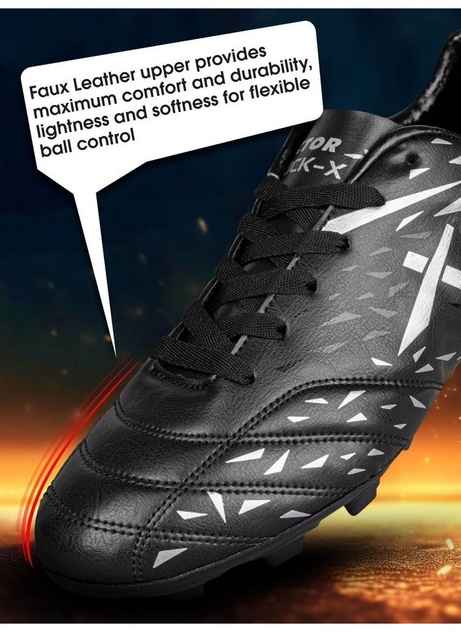 Vector X - Vector X Kick-X Football Studs for Men/Sports and Athletic Footwear with TPU Sole, Synthetic Leather Upper/Textured Pattern/Comfortable Football Soccer Shoes (Black-Silver, Size-10) - Image 1