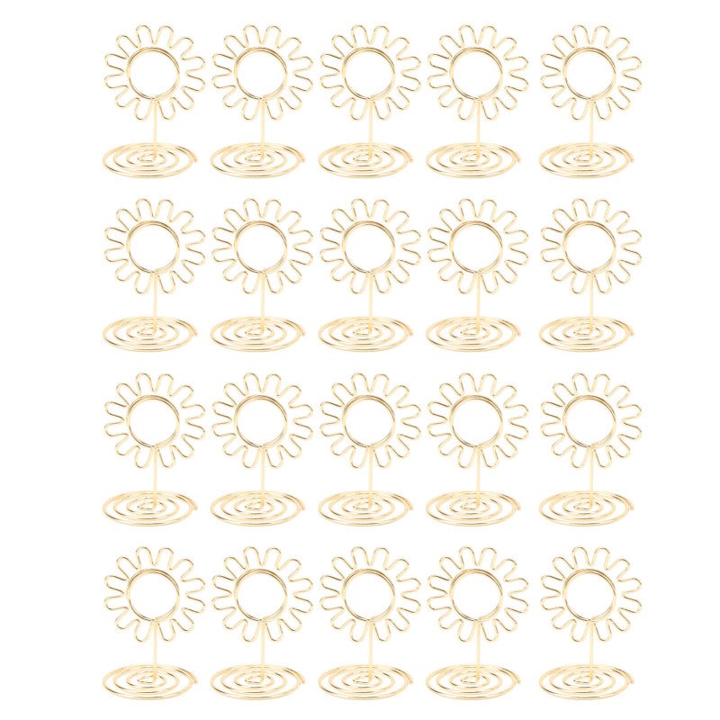 Wire Table Card Holder: Gold Iron Wire Firm Clip - Cute Sunflower Spiral Base Table Number Holder for Weddings, Parties, Office Desktop Organization - Image 1