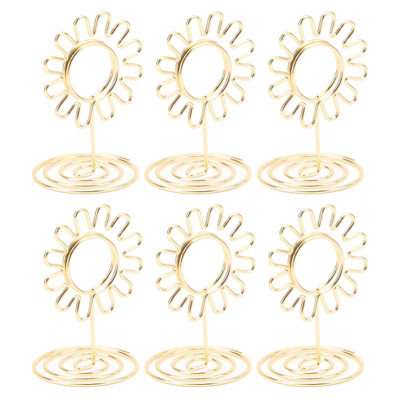 Wire Table Card Holder: Gold Iron Wire Firm Clip - Cute Sunflower Spiral Base Table Number Holder for Weddings, Parties, Office Desktop Organization - Image 3
