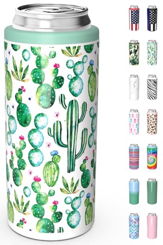 TILUCK Skinny Can Cooler for Slim Beer & Hard Seltzer, Stainless Steel, Doucle-Walled Stainless Steel Insulated Slim Cans, Standard 12 oz (Cactus) - Image 1