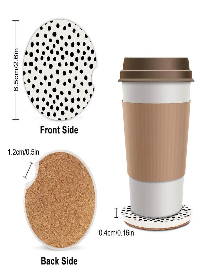 SXboxing Absorbent Car Cupholder Coaster 2 Pack,Ceramic Stone with a Finger Notch for Women & Lady,Cork Base Drink Coasters 2.56 Inch,Cute Auto Accessories Gifts - Cute Black Polka Dot - Image 2