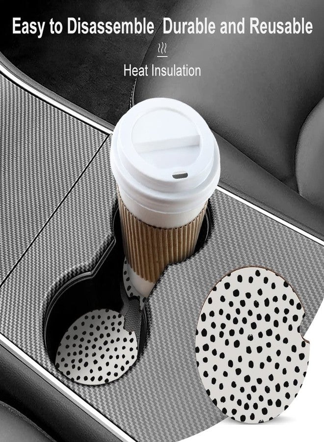 SXboxing Absorbent Car Cupholder Coaster 2 Pack,Ceramic Stone with a Finger Notch for Women & Lady,Cork Base Drink Coasters 2.56 Inch,Cute Auto Accessories Gifts - Cute Black Polka Dot - Image 4