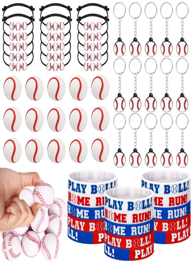 Aoriher Baseball Sport Party Favors for Kids, 15 Sets Sport Goodie Silicone Bracelets Mini Stress Ball Keychain Eraser for Birthday Party Supplies Total 75 Pcs - Image 1