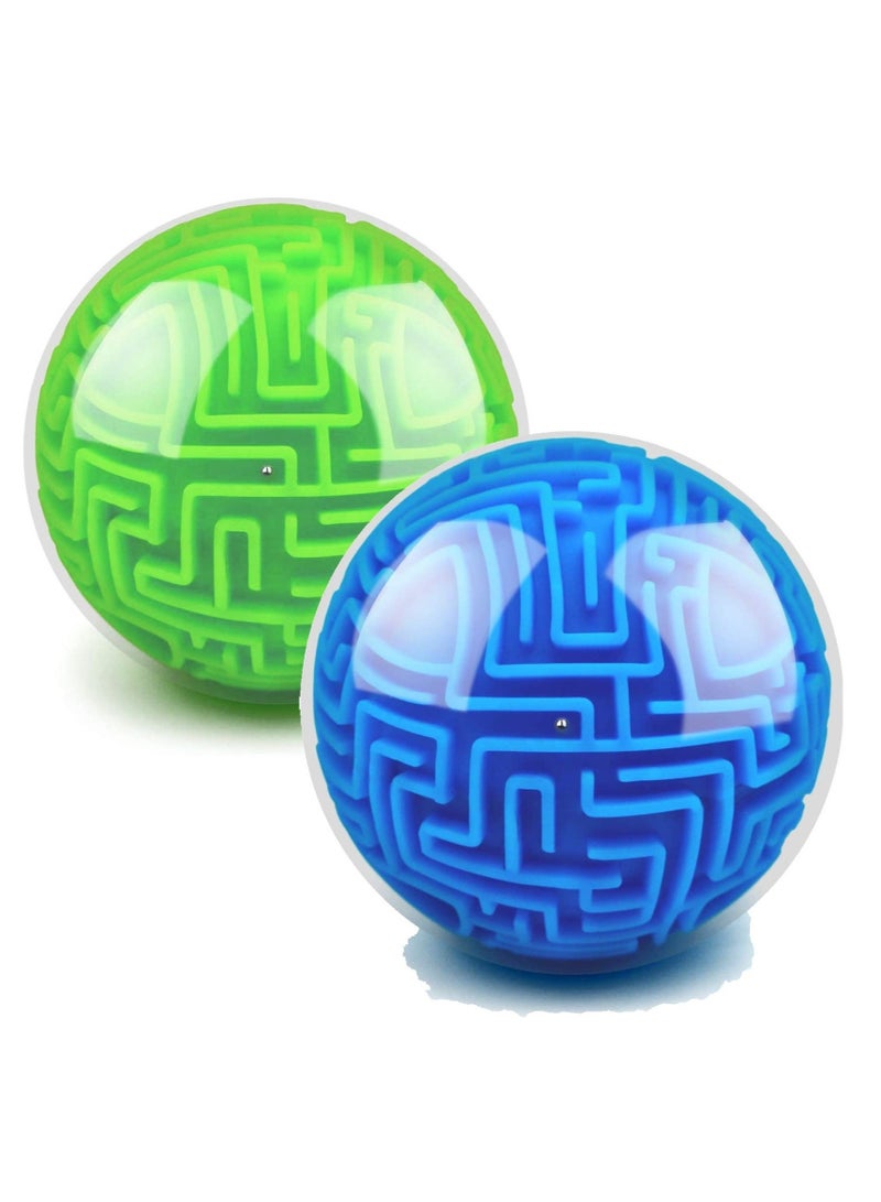 2 Pieces Maze Ball 3D Maze Puzzle Brain Teasers Games Gravity 3D Maze Ball 4 Inches Puzzle Toy Maze Puzzle Cube Ball Sphere Educational Toys for Students Teens Adults(Blue, Green) - Image 1