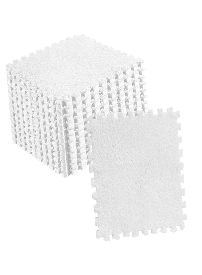 shenruifa 10pcs Plush Puzzle Floor Foam Mat Tiles Fluffy Cuttable Non Slip Interlocking Carpet Tiles (White) - Image 1