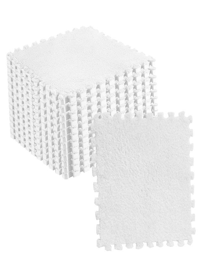 shenruifa 10pcs Plush Puzzle Floor Foam Mat Tiles Fluffy Cuttable Non Slip Interlocking Carpet Tiles (White) - Image 4