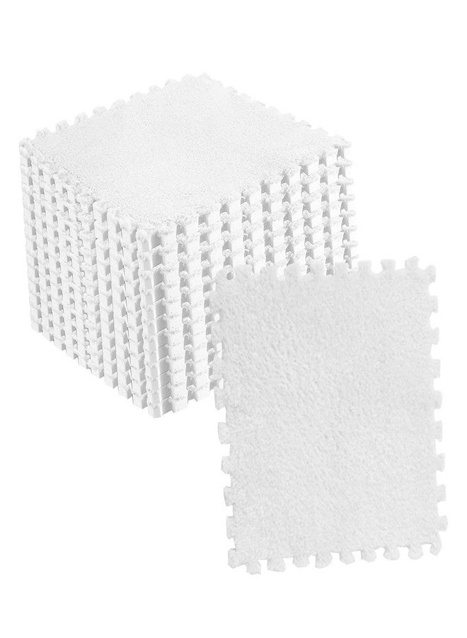 shenruifa 10pcs Plush Puzzle Floor Foam Mat Tiles Fluffy Cuttable Non Slip Interlocking Carpet Tiles (White) - Image 3