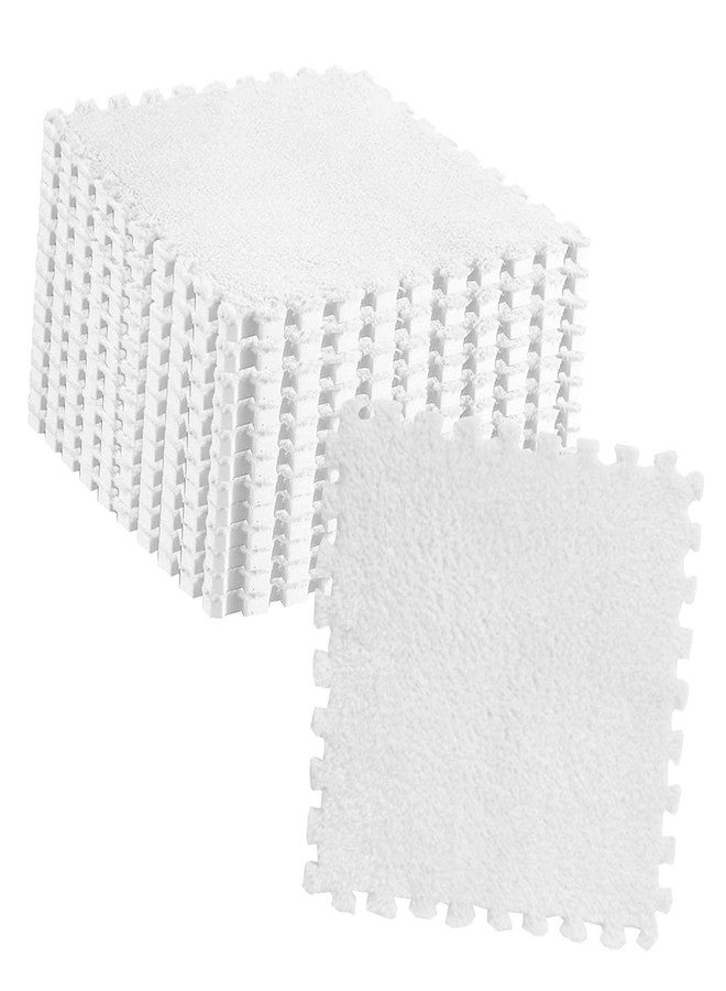 shenruifa 10pcs Plush Puzzle Floor Foam Mat Tiles Fluffy Cuttable Non Slip Interlocking Carpet Tiles (White) - Image 2